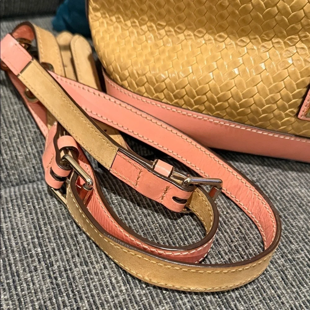 Dooney and Bourke Pink Tan Women's Handbag rare straw tote designer vintage bag